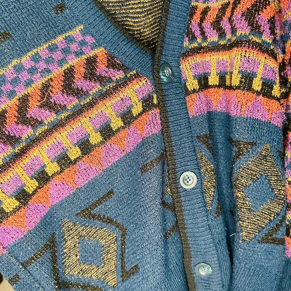 Vintage 80s/90s Michael Gerald Multicolor Geometric Cardigan Sweater Size Small - Picture 6 of 10